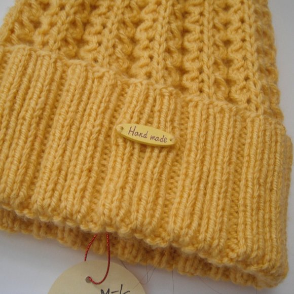 Hand Knitted Hat Toque Adult Size-M-L Acrylic Color Yellow - 030 Hand knit by me - Picture 8 of 8